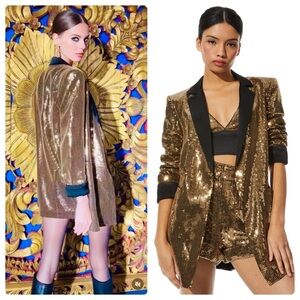 ALICE + OLIVIA Kylie Shawl Collar Sequin Jacket